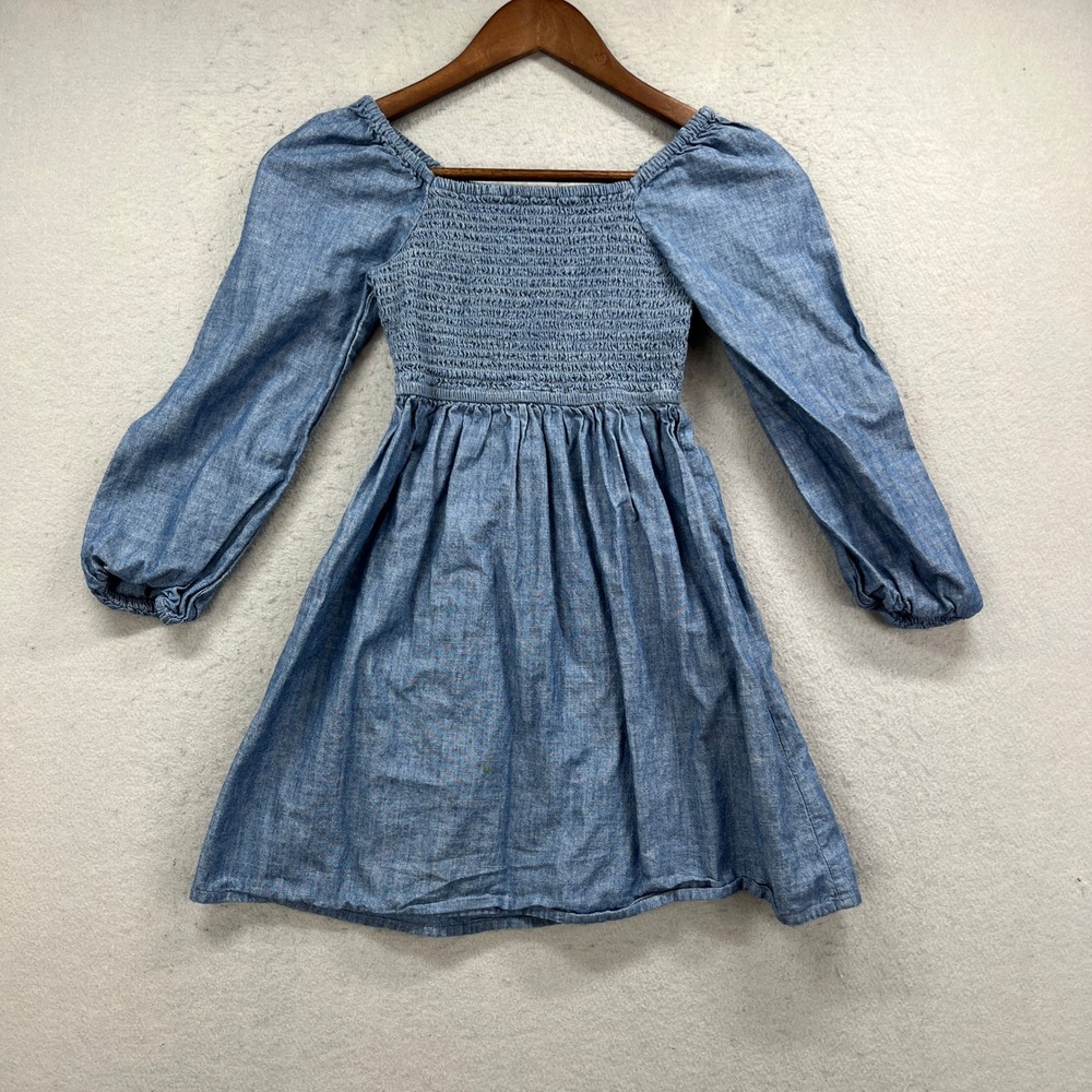 Crewcuts Chambray Dress Girls 8 Blue Smocked Long Sleeve School Preppy Cottage
